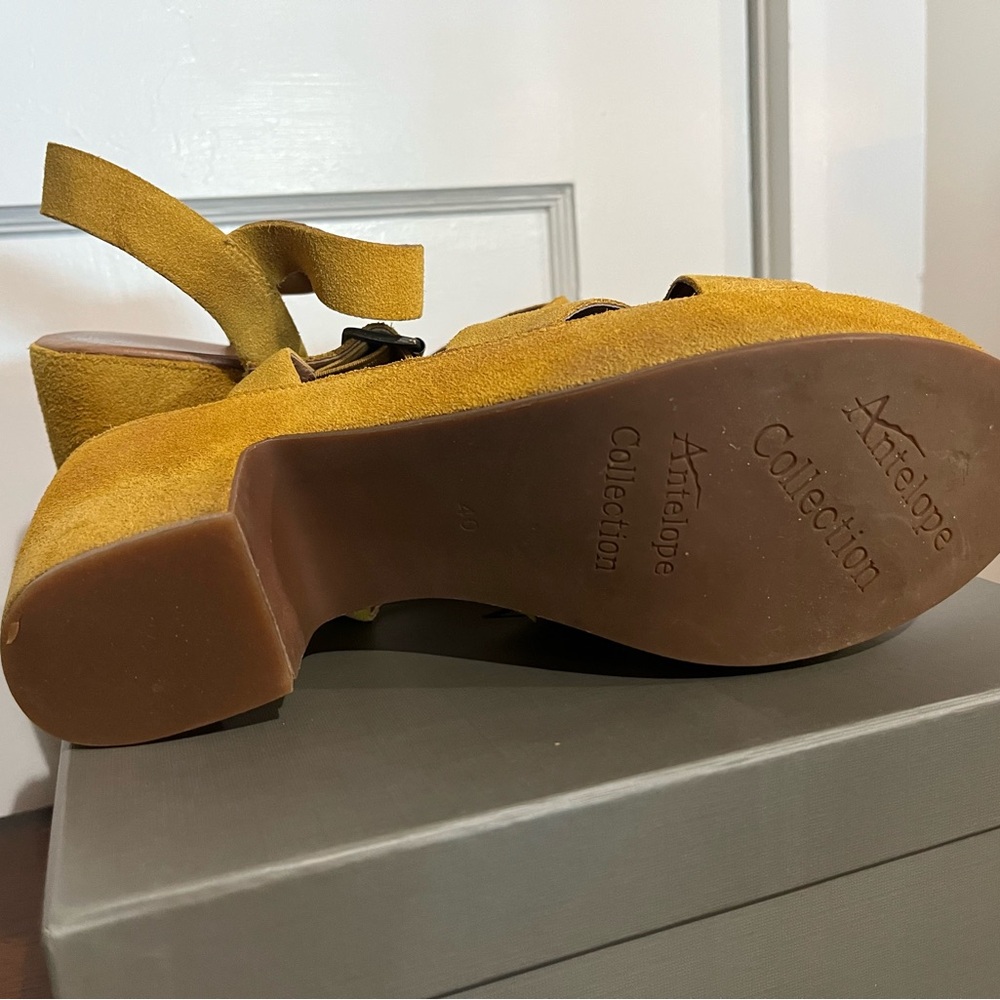 Antelope Mustard Suede Platform Sandals with Ankle Strap - Picture 9 of 9